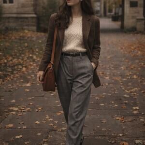 Calvin Klein Plaid Preppy Straight Leg Belt Trousers Pants Academia Gray 16 NWT